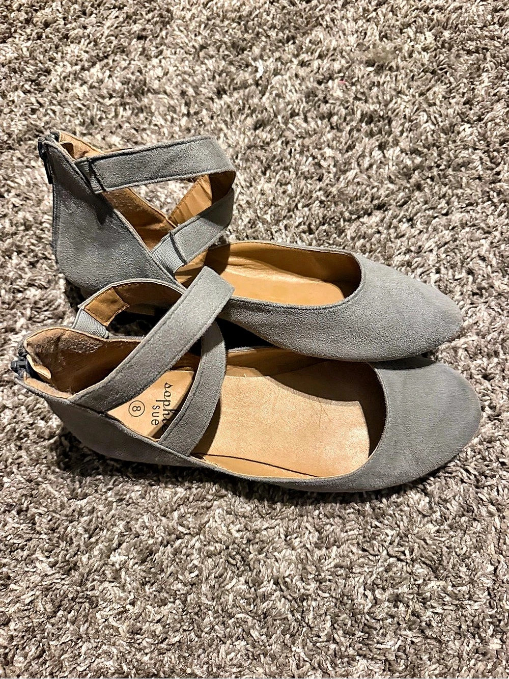 Sophie Sue Gray Ankle Strap flats 8